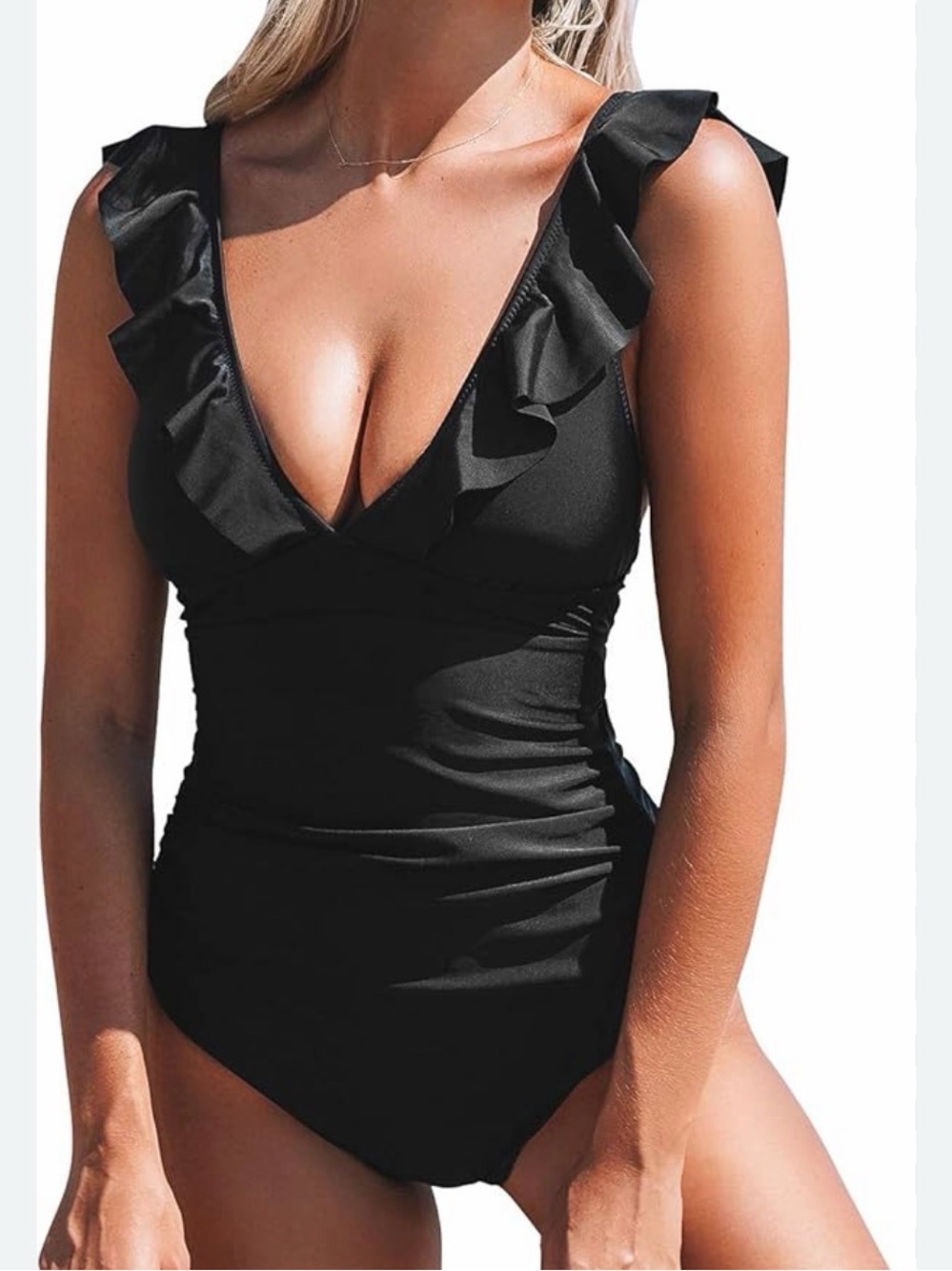 CUPSHE Black Ruffle One Piece Swimsuit Sz Sm